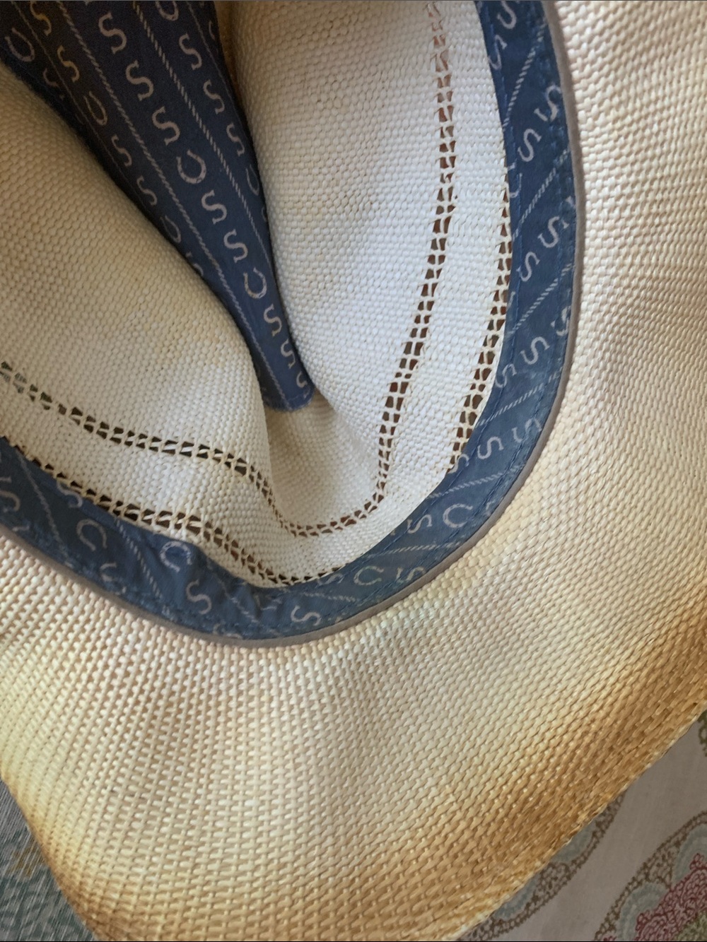 Stetson Cream Straw Hat with Blue Trim - Picture 9 of 12